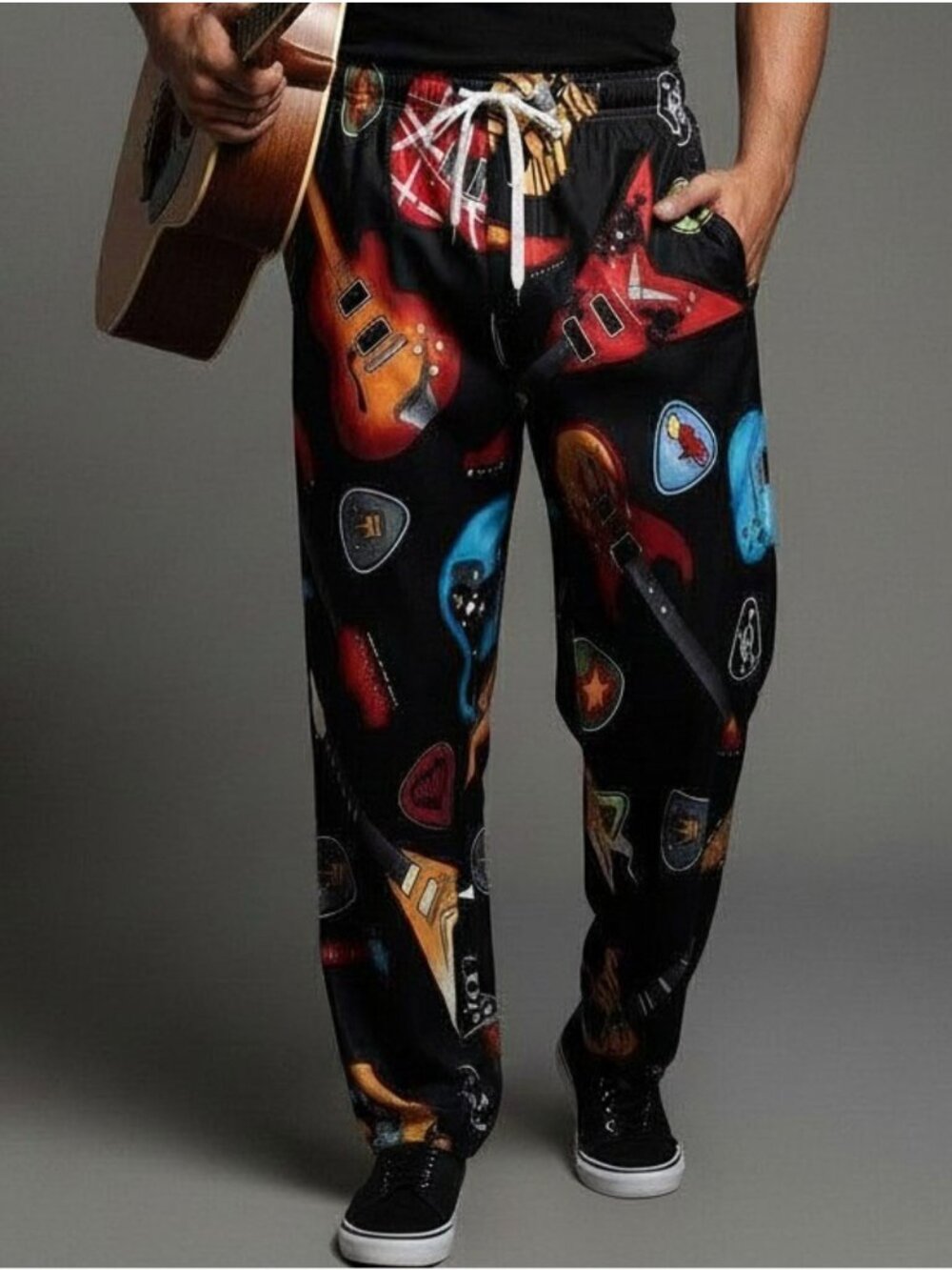 Music Guitar Lounge Pants Size L Black Rock Band Music Teacher Pants